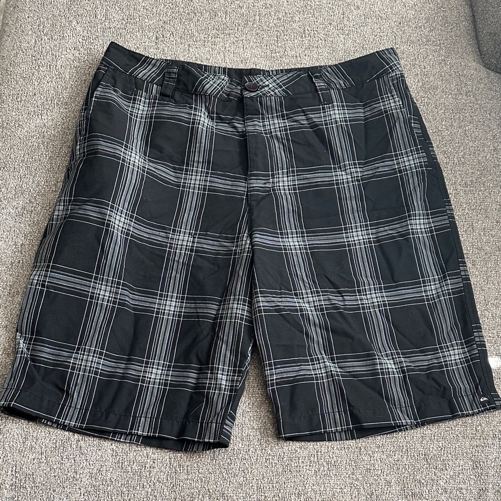 Quiksilver Men's Black and White Plaid Shorts
